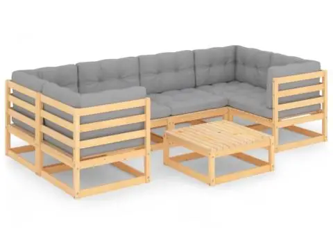 Set mobilier de grădină cu perne, 7 piese, lemn masiv de pin - 2/5
