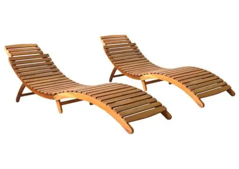 Șezlonguri, 2 buc., lemn masiv de acacia - 1/5
