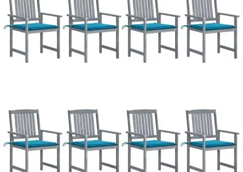 Scaune grădină cu perne, 8 buc., gri, lemn masiv de acacia - 1/5