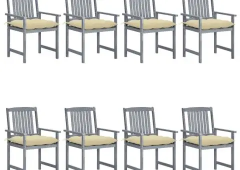 Scaune de grădină cu perne, 8 buc., gri, lemn masiv de acacia - 1/5