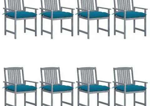 Scaune de grădină cu perne, 8 buc., gri, lemn masiv de acacia - 1/5