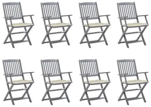 Scaune pliabile de exterior cu perne, 8 buc., lemn masiv acacia - 1/5