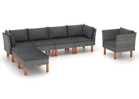 Set mobilier grădină, 7 piese, gri, poliratan și lemn eucalipt - 1/5