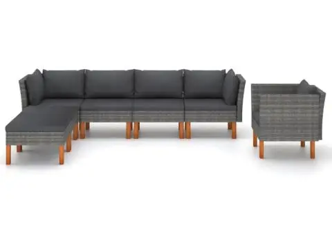 Set mobilier grădină, 7 piese, gri, poliratan și lemn eucalipt - 2/5