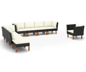 vidaXL Set mobilier grădină, 9 piese, negru poliratan și lemn eucalipt