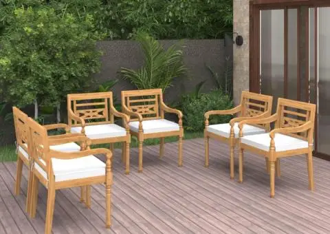 Scaune Batavia cu perne, 6 buc., lemn masiv de tec - 1/5