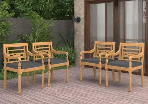 Scaune Batavia cu perne, 4 buc., lemn masiv de tec - 1/5