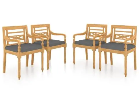 Scaune Batavia cu perne, 4 buc., lemn masiv de tec - 2/5