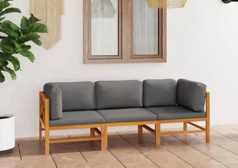 Canapea de grădină 3 locuri cu perne gri, lemn masiv de tec - 1/5