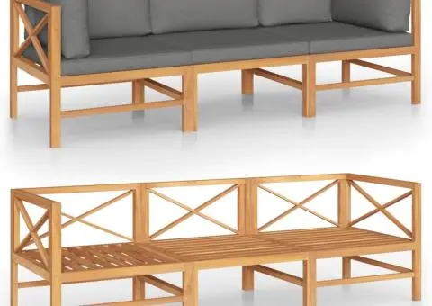 Canapea de grădină 3 locuri cu perne gri, lemn masiv de tec - 2/5