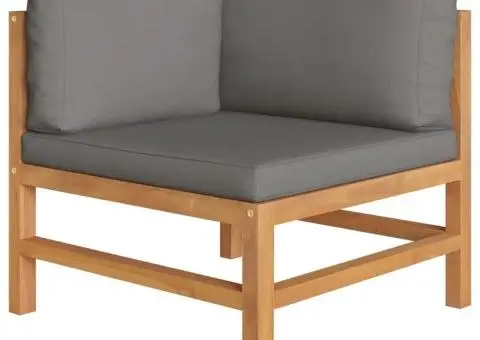 Canapea de grădină 3 locuri cu perne gri, lemn masiv de tec - 3/5