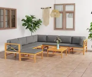 vidaXL Set mobilier grădină cu perne gri, 9 piese, lemn masiv de tec