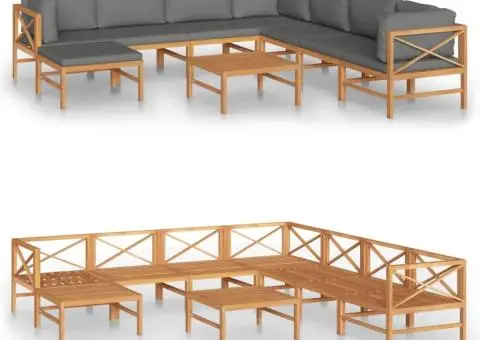 Set mobilier grădină cu perne gri, 9 piese, lemn masiv de tec - 2/5