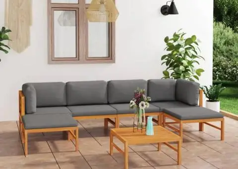 Set mobilier grădină cu perne gri, 7 piese, lemn masiv de tec - 1/5