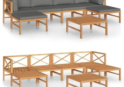 Set mobilier grădină cu perne gri, 7 piese, lemn masiv de tec - 2/5