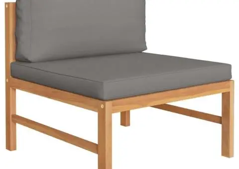 Set mobilier grădină cu perne gri, 7 piese, lemn masiv de tec - 4/5