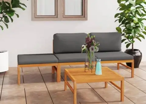 Set mobilier grădină cu perne gri, 4 piese, lemn masiv de tec - 1/5