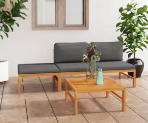 vidaXL Set mobilier grădină cu perne gri, 4 piese, lemn masiv de tec