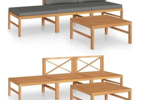 Set mobilier grădină cu perne gri, 4 piese, lemn masiv de tec - 2/5