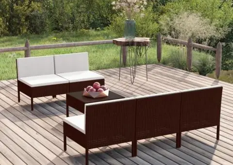 Set mobilier de grădină cu perne, 6 piese, maro, poliratan - 1/5