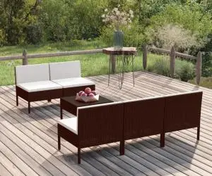 vidaXL Set mobilier de grădină cu perne, 6 piese, maro, poliratan