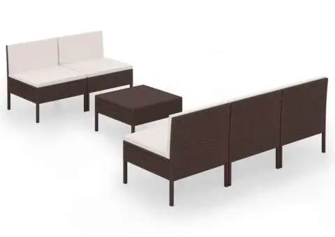 Set mobilier de grădină cu perne, 6 piese, maro, poliratan - 2/5