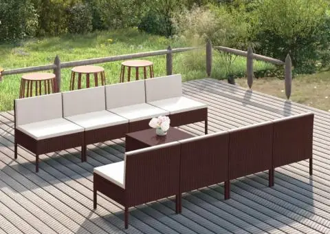 Set mobilier de grădină cu perne, 9 piese, maro, poliratan - 1/5