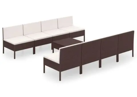 Set mobilier de grădină cu perne, 9 piese, maro, poliratan - 2/5