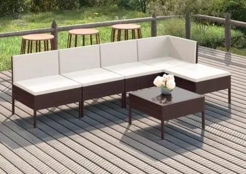 Set mobilier de grădină cu perne, 6 piese, maro, poliratan - 1/5