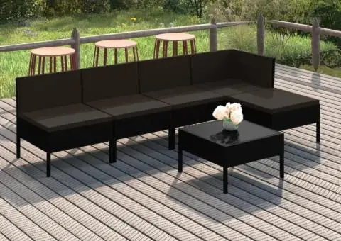 Set mobilier de grădină cu perne, 6 piese, negru, poliratan - 1/5