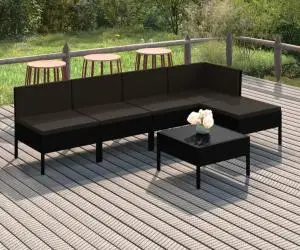 vidaXL Set mobilier de grădină cu perne, 6 piese, negru, poliratan