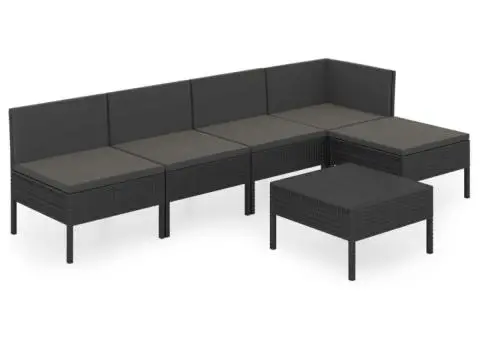 Set mobilier de grădină cu perne, 6 piese, negru, poliratan - 2/5
