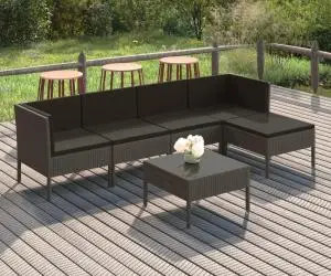 vidaXL Set mobilier de grădină cu perne, 6 piese, gri, poliratan
