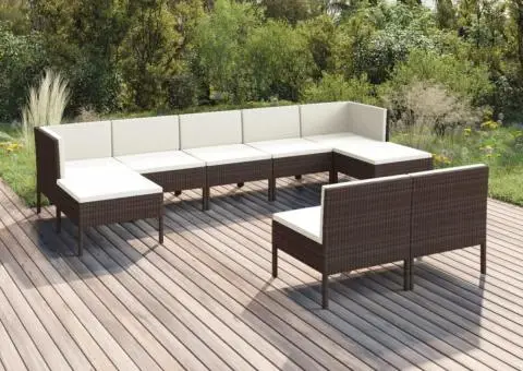 Set mobilier de grădină cu perne, 9 piese, maro, poliratan - 1/5