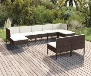 vidaXL Set mobilier de grădină cu perne, 9 piese, maro, poliratan