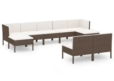 Set mobilier de grădină cu perne, 9 piese, maro, poliratan - 2/5