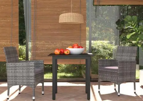 Set mobilier de grădină cu perne, 3 piese, gri, poliratan - 1/5