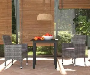vidaXL Set mobilier de grădină cu perne, 3 piese, gri, poliratan