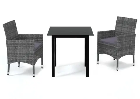 Set mobilier de grădină cu perne, 3 piese, gri, poliratan - 2/5