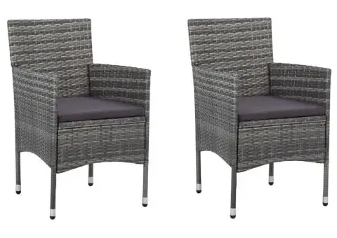 Set mobilier de grădină cu perne, 3 piese, gri, poliratan - 3/5