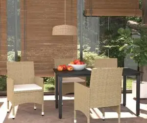 vidaXL Set mobilier de grădină cu perne, 5 piese, bej, poliratan