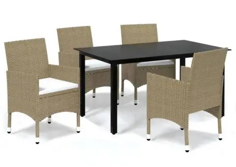 Set mobilier de grădină cu perne, 5 piese, bej, poliratan - 2/5