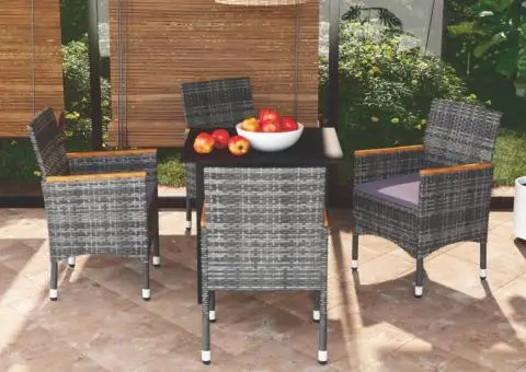 Set mobilier de grădină cu perne, 5 piese, gri, poliratan - 1/5