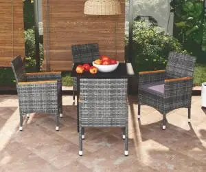vidaXL Set mobilier de grădină cu perne, 5 piese, gri, poliratan