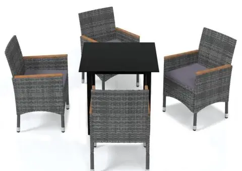 Set mobilier de grădină cu perne, 5 piese, gri, poliratan - 2/5