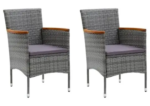 Set de masă pentru grădină cu perne, 3 piese, gri, poliratan - 3/5