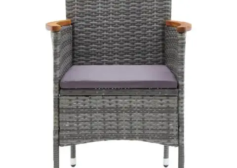 Set de masă pentru grădină cu perne, 7 piese, gri, poliratan - 5/5