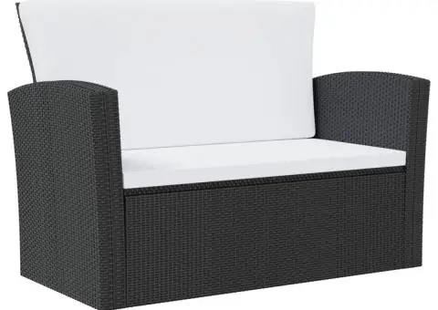 Set mobilier de grădină cu perne, 8 piese, negru, poliratan - 3/5