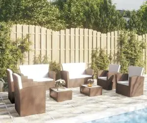vidaXL Set mobilier de grădină cu perne, 8 piese, maro, poliratan