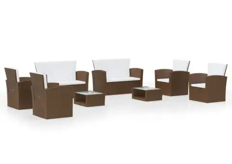 Set mobilier de grădină cu perne, 8 piese, maro, poliratan - 2/5